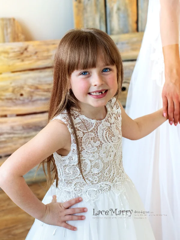Savings Galore LANA / Trendy Ivory And Champagne Rustic Flower Girl Dress