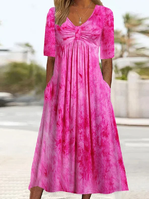 Online Specials Womens V Neck Loose Tie Dye Vacation Dress  QY55