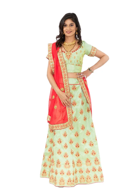 Discount Mania Marvelous Mint and Red Lehenga-SNT11081