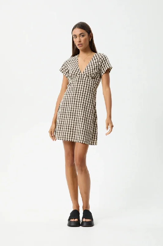 Can't Be Beat Afends Gambet Check Tea Dress Black / Sand