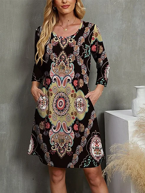 Deal Zone Crew Neck Loose Casual Ethnic Dress OY20