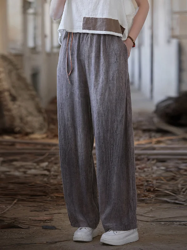 Weekend Special Women Summer Vintage Worn Straight Linen Pants IO1010