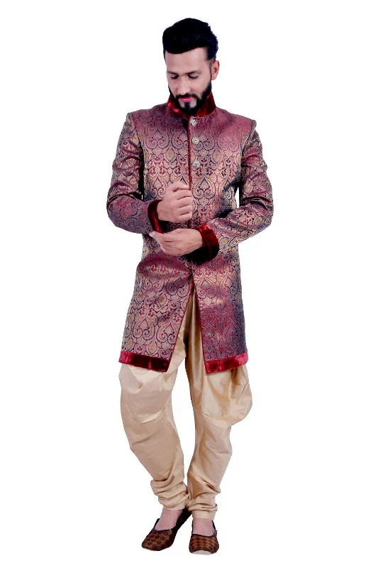 Year-End Sale Maroon and Gold Indian Festival Indo-Western Formal Wedding Sherwani for Men