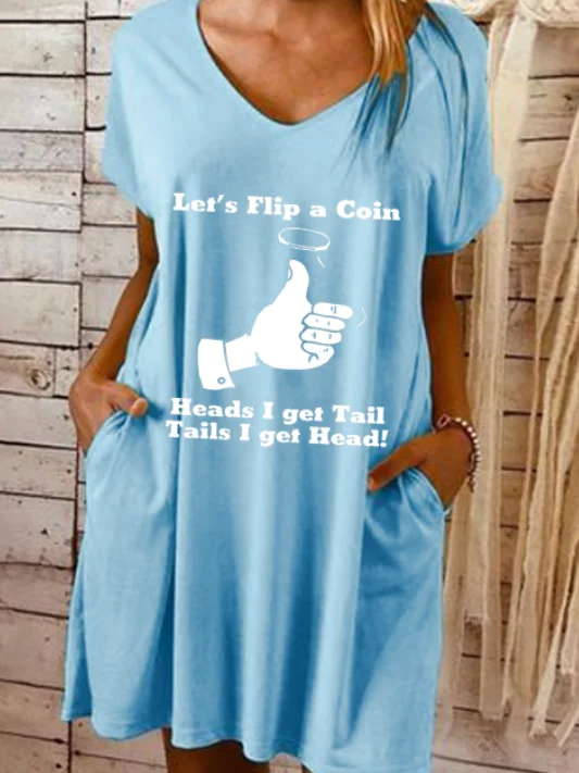 Mega Deal V Neck Loose Text Letters Casual Dress OY12