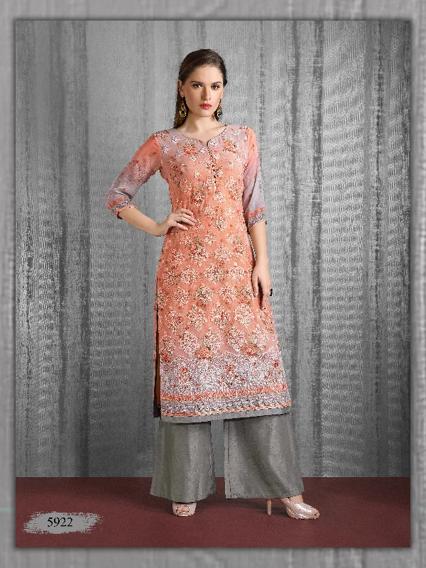 Early Bird Discount Elegant Peach Embroidered Chikankari Kurti