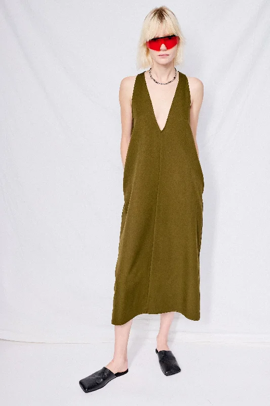 Reduced Prices Dark Green Suiting Trapeze Dress