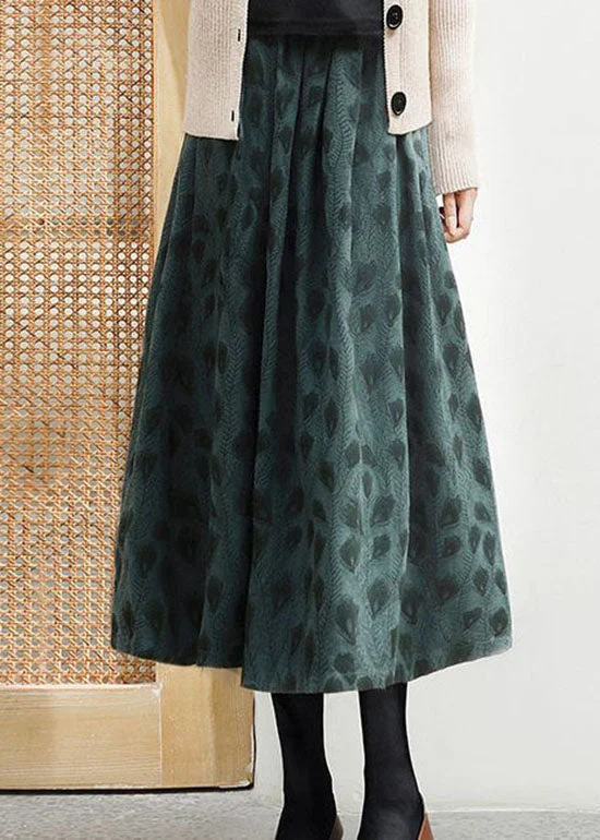 Act Fast Casual Green Wrinkled Jacquard Patchwork Cotton Skirt Spring LY0607