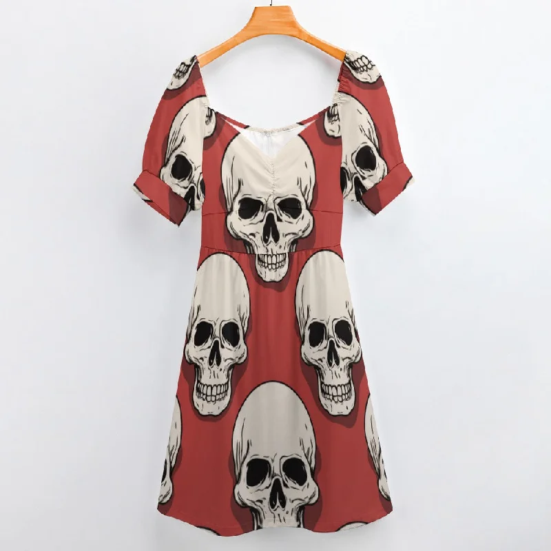 Can't Be Beat Simple Skulls On Red Background Sweetheart Dress