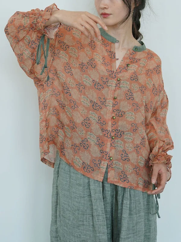 Deep Discounts Women Summer Vintage Flower Embroidery Ramie Shirt TY1032