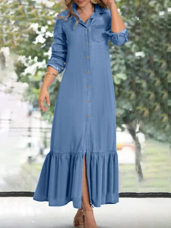 Flash Sale Fashion Casual Shirt Denim Dress Holiday Daily Women Clothing  QZ58