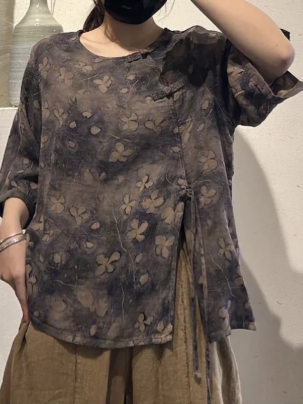 Instant Savings Women Summer Vintage Floral Strap Cotton Shirt IO1019