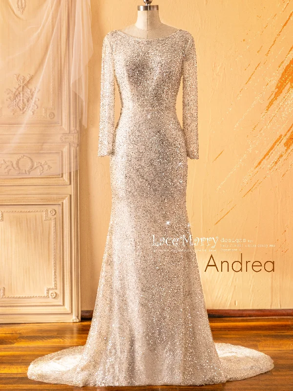 Sale Event ANDREA / Long Sleeve Sparkling Sequin Wedding Dress