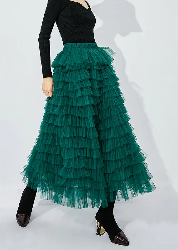Act Fast Elegant Blackish Green High Waist Layered Tulle Skirts Summer LY0858