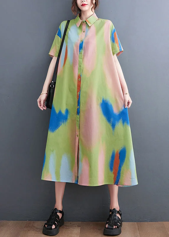 Midnight Madness Style Blue Peter Pan Collar Print Button Long Dress Shirts Short Sleeve AC2075 Midnight Madness Style Blue Peter Pan Collar Print Button Long Dress Shirts Short Sleeve AC2075