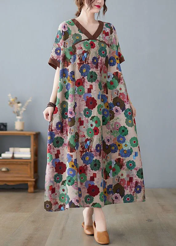 Exclusive Offers Coffee Patchwork Cotton Robe Dresses Oversized Print Summer LY0912