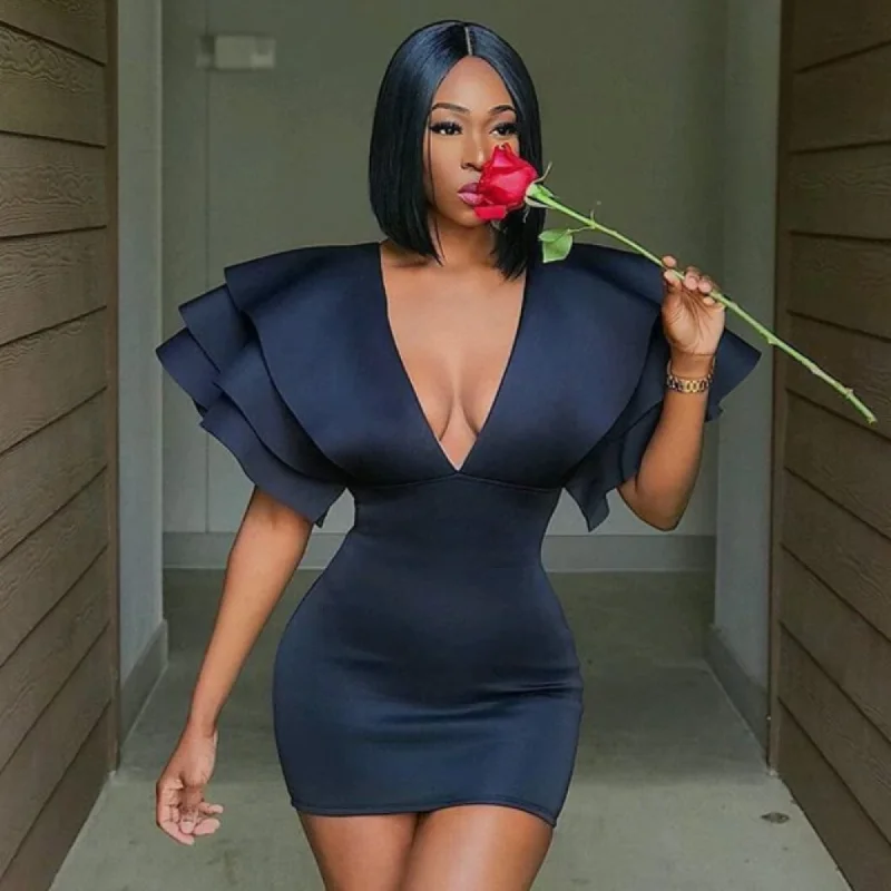 Instant Discount Women's Summer Casual V-Neck Sheath Mini Dress With Ruffles