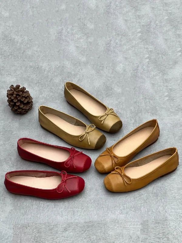 Daily Deals Women Summer Elegant Leather Solid Bowknot Flat Shoes WE1041