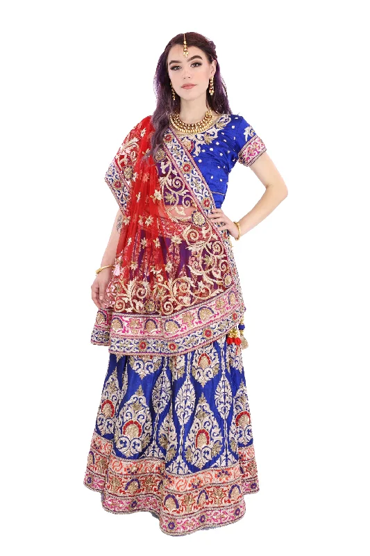 Midnight Sale Grand Royal Blue And Red Indian Bridal Wedding Lehenga - SNT11061