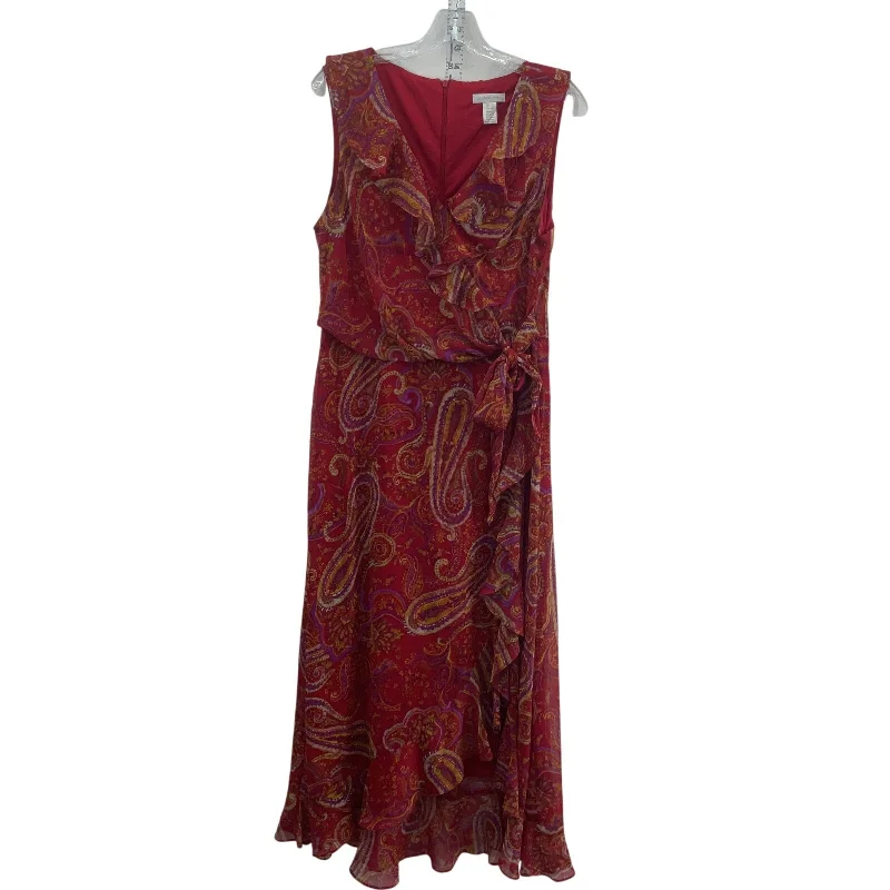 Deal Mania London Times Red & Purple Paisley Ruffle Women Wrap Dress Size 10 Long Polyester Deal Mania London Times Red & Purple Paisley Ruffle Women Wrap Dress Size 10 Long Polyester