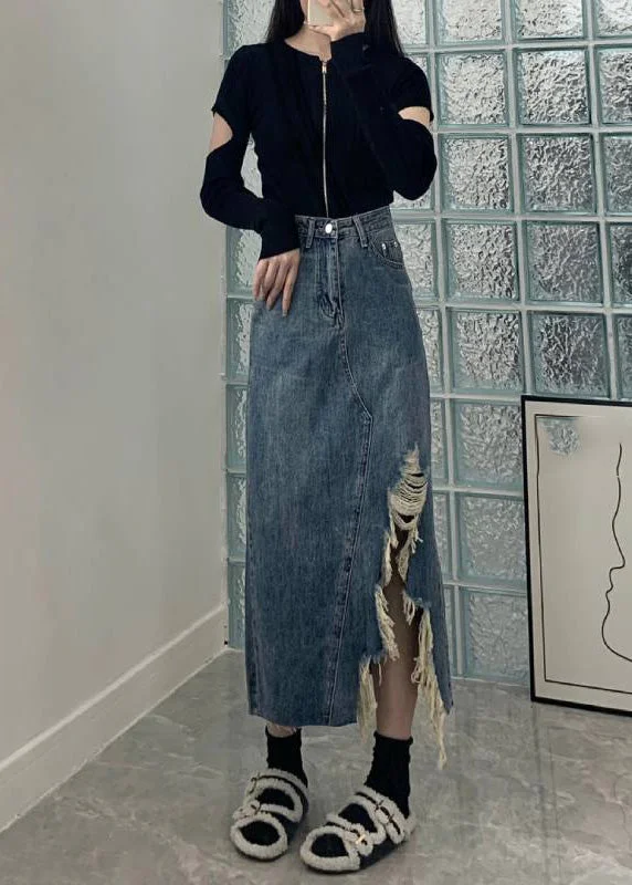 Final Clearance Vintage Blue Asymmetrical Pockets Patchwork High Waist A Line Skirt TY1060 Final Clearance Vintage Blue Asymmetrical Pockets Patchwork High Waist A Line Skirt TY1060