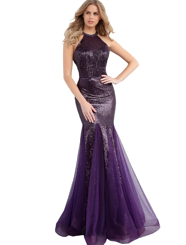 Closeout Sale Jovani Amethyst Sequin High Neck Mermaid Prom Dress