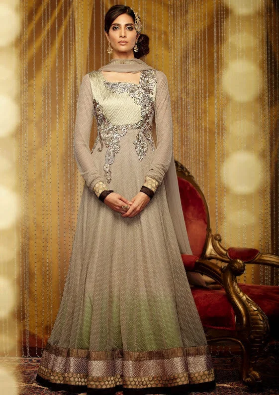 Super Bargain Charming and Grand Beige Designer Net Long Anarkali D-703