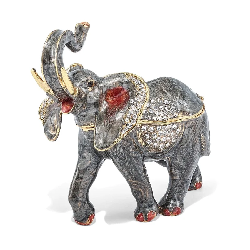 Factory Direct Sale Bejeweled Trumpeting Elephant Trinket Box with Charm Pendant