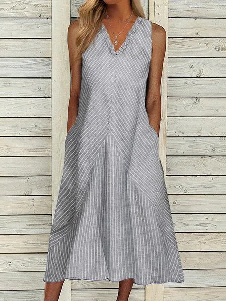 Now or Never Casual Regular Fit Striped V Neck Short Sleeve women Dress  WE96