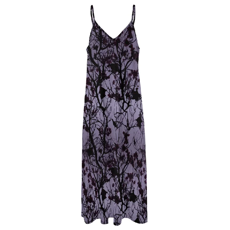Extra Discounts Gothic Purple Forest Sling Ankle Long Dress