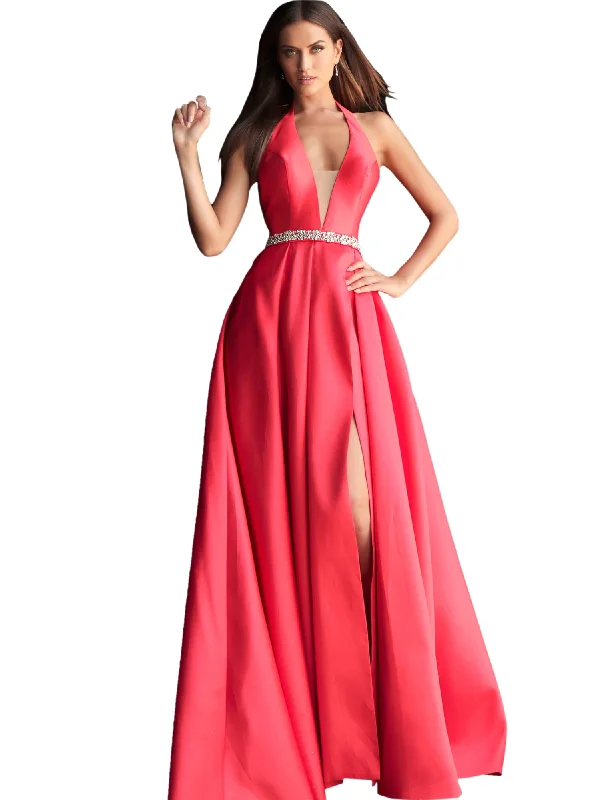 Discount Deals Jovani Red Halter Neck Embellished Belt Prom Gown Dress