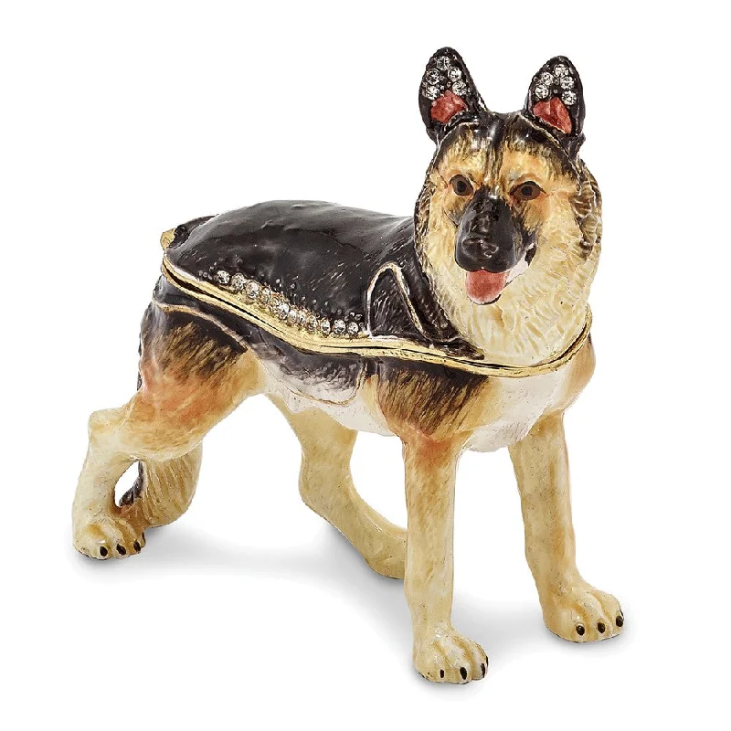 Super Sale Bejeweled German Shepherd Trinket Box with Charm Pendant