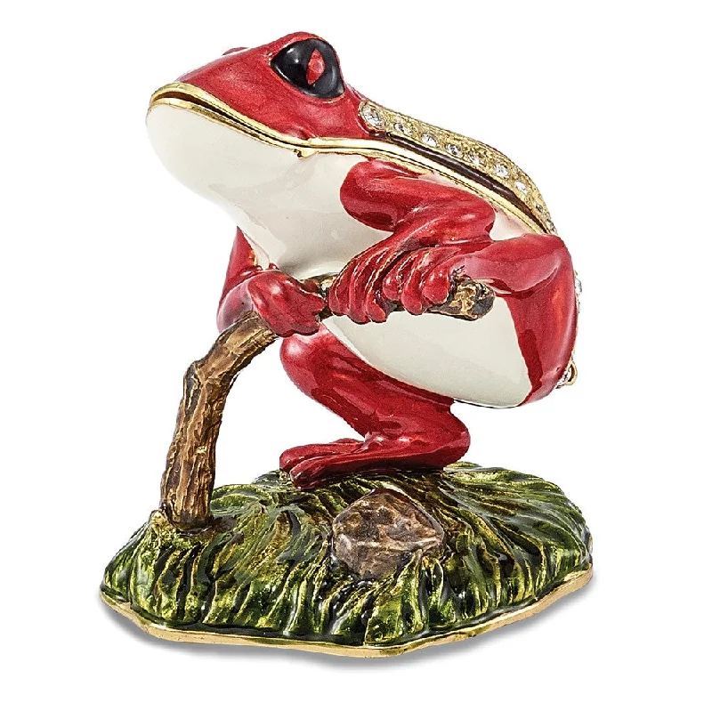 Exclusive Preview Bejeweled Red Frog Trinket Box with Charm Pendant