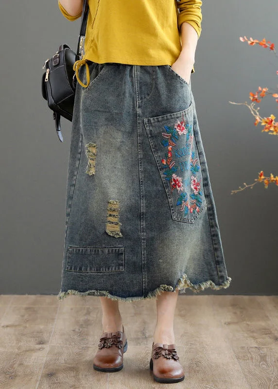 Flash Sale Vintage Blue Embroideried Floral Patchwork Patchwork A Line Skirt Summer TY1003 Flash Sale Vintage Blue Embroideried Floral Patchwork Patchwork A Line Skirt Summer TY1003