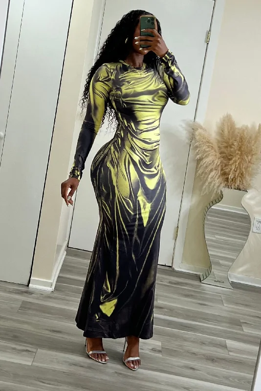 Act Fast "SEEING GREEN" MAXI DRESS