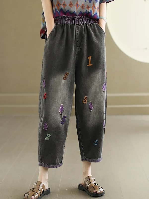 Unbeatable Prices Women Summer Casual Embroidery Denim Pants AS1048