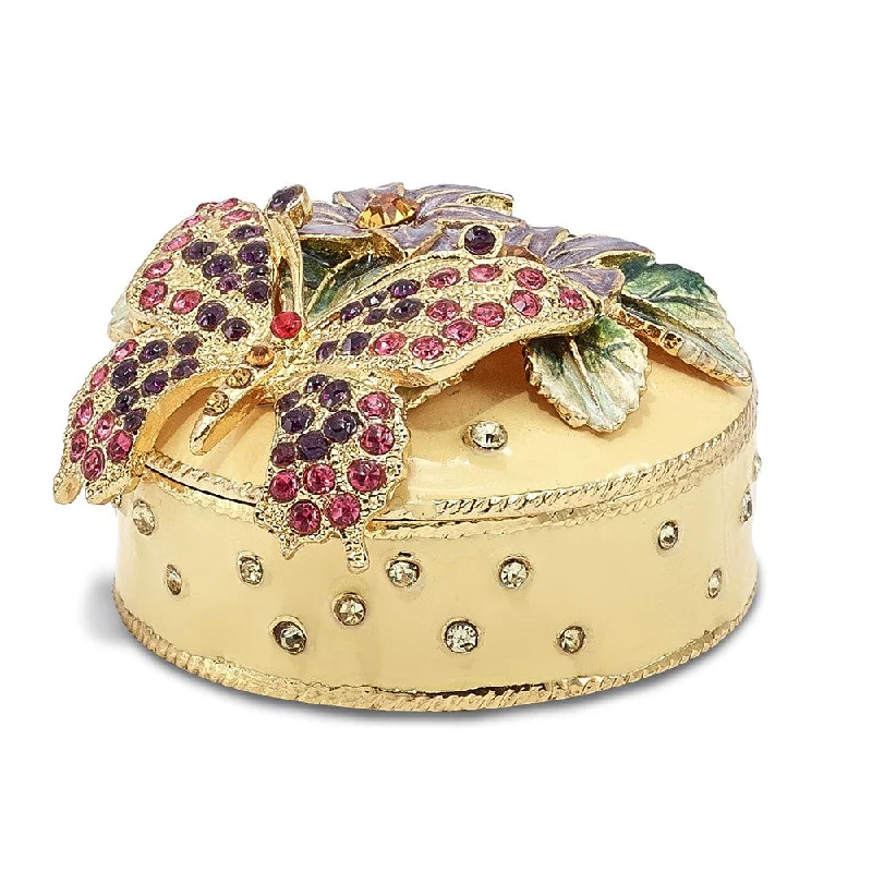 Super Deal Bejeweled Flowered Butterfly Trinket Box with Charm Pendant