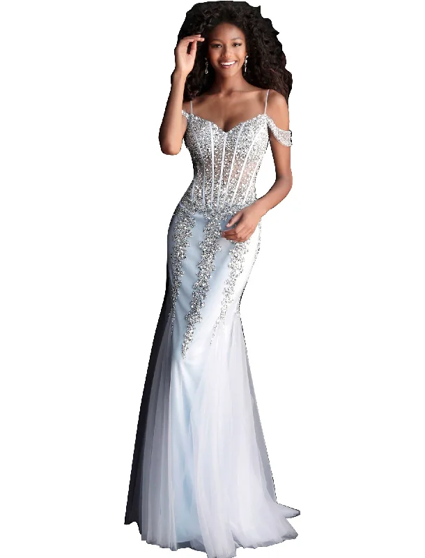 Special Offer Jovani Cloud Blue Embellished Off the Shoulder Prom Dress