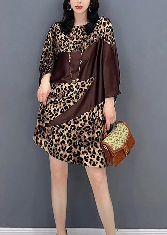 Reduced Prices Beautiful Chocolate O-Neck Leopard Print Maxi Dresses Spring LC0355