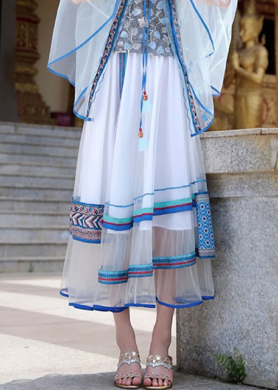 Daily Specials Italian White Print Elastic Waist Tulle Skirts Summer LY0190