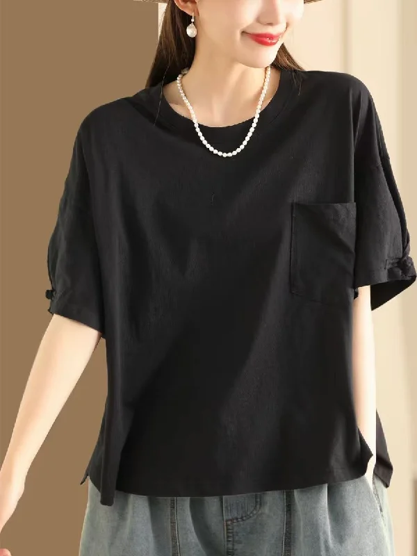 Deal of the Week Women Summer Casual Solid Loose Cotton Shirt TY1004