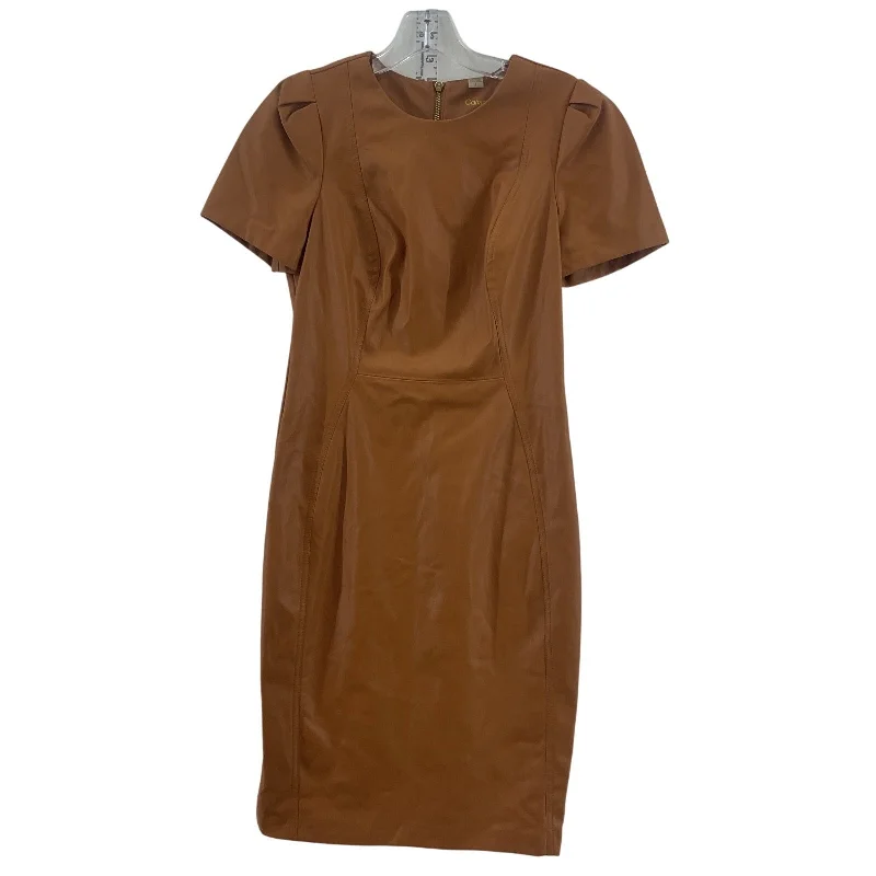 Great Deals Calvin Klein Size 2 Brown Women's Midi Faux Leather Sheath Dress