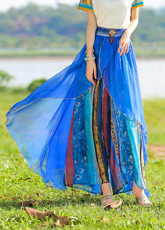 Big Savings Casual Blue Print Elastic Waist Chiffon Holiday Pants Skirt Summer LY0188 Big Savings Casual Blue Print Elastic Waist Chiffon Holiday Pants Skirt Summer LY0188