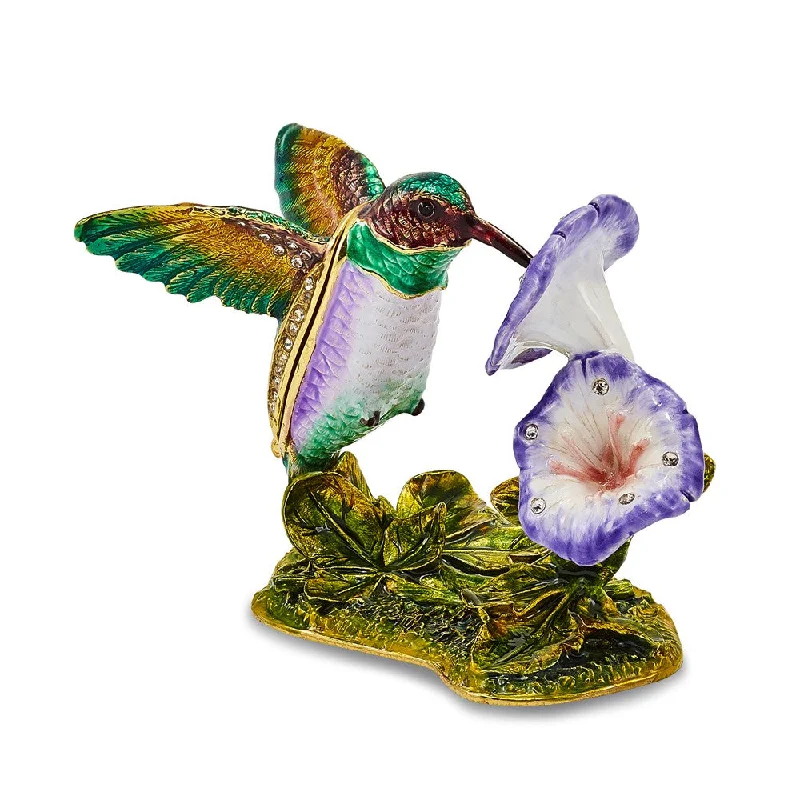 Exclusive Deal Bejeweled Hummingbird & Flower Trinket Box with Charm Pendant