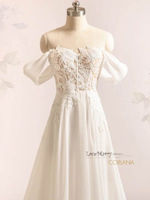 Midnight Madness CORLANA / Simple Chiffon Wedding Dress with Off Shoulder Straps