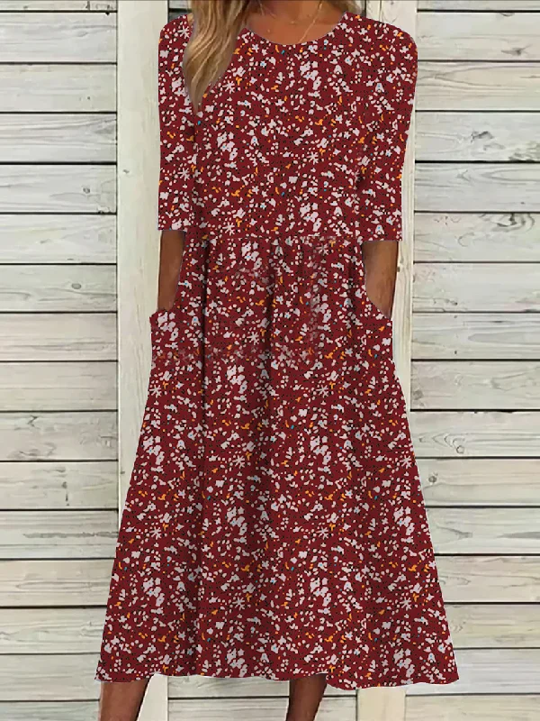 Quick Sale Vacation Loose Floral Crew Neck Dress UU41