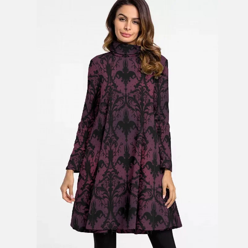 Savings Galore Gothic Purple And Black High Neck Dress With Long Sleeve