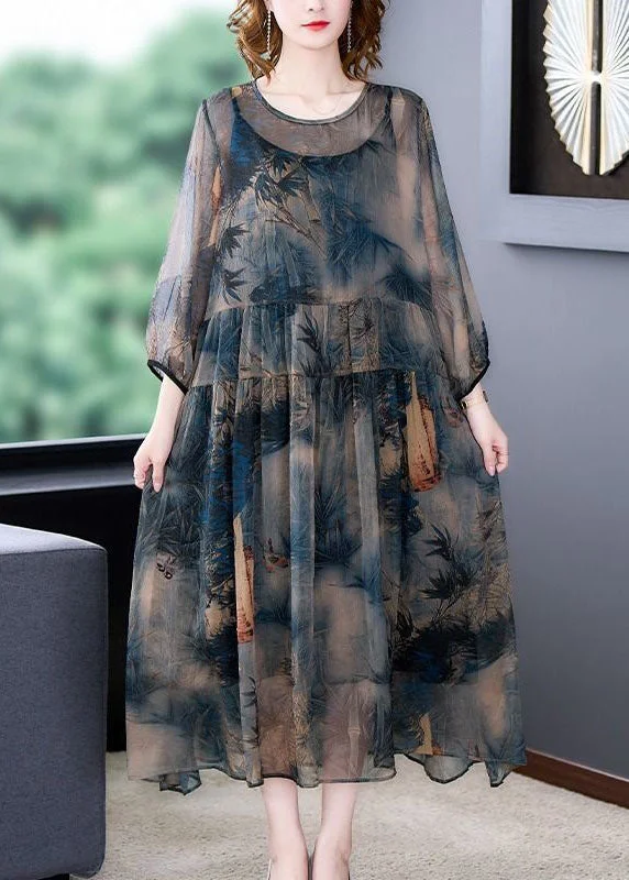 Low Prices Italian Blue O-Neck Wrinkled Print Patchwork Silk Dress Two Pieces Set SummerTI1046 Low Prices Italian Blue O-Neck Wrinkled Print Patchwork Silk Dress Two Pieces Set SummerTI1046
