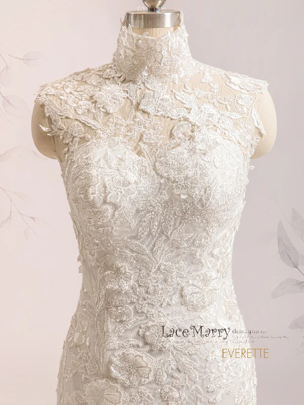 Final Clearance EVERETTE / 3D Lace Wedding Dress with Turtleneck Design