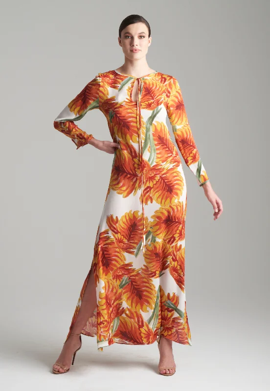 Weekend Deal Kira Silk Keyhole Kaftan in Fire Palm
