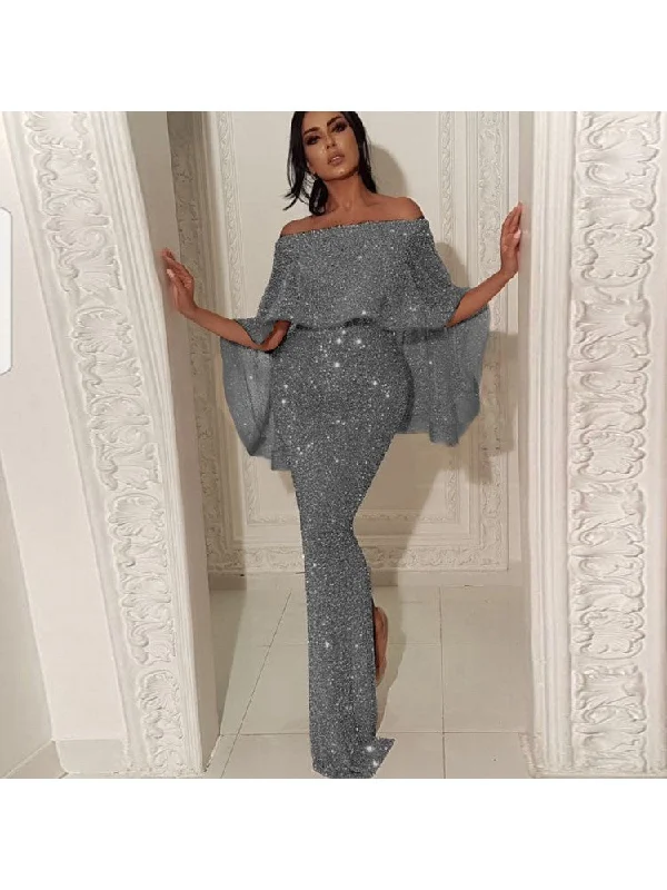 Today’s Special Ladies Elegant Pure Color Sequined Long Dress OT29